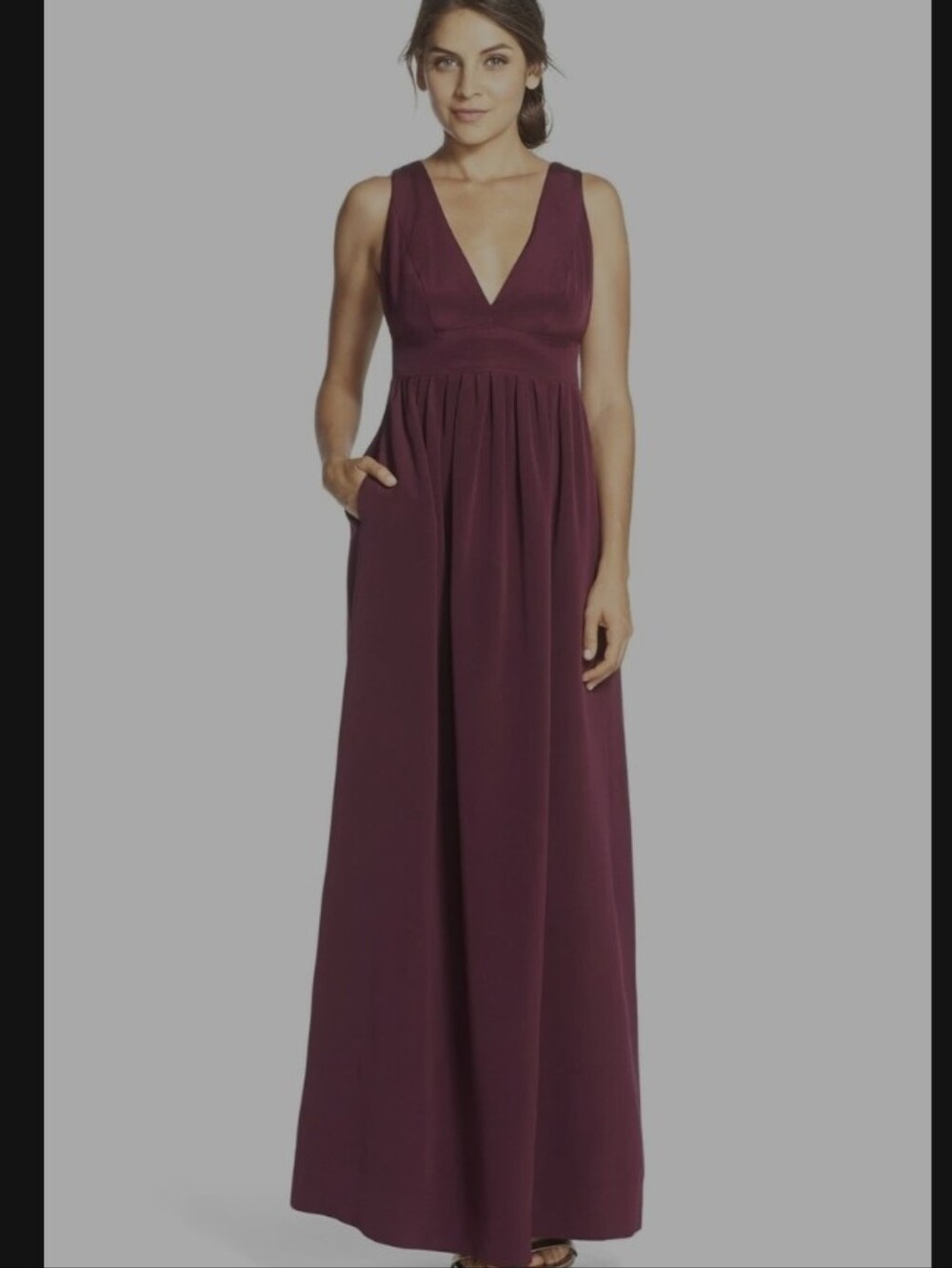 JIL STUART NWT LINED BURGUNDY EMPIRE WAIST SLVLESS PLEAT BODICE MAXI SZ 8
